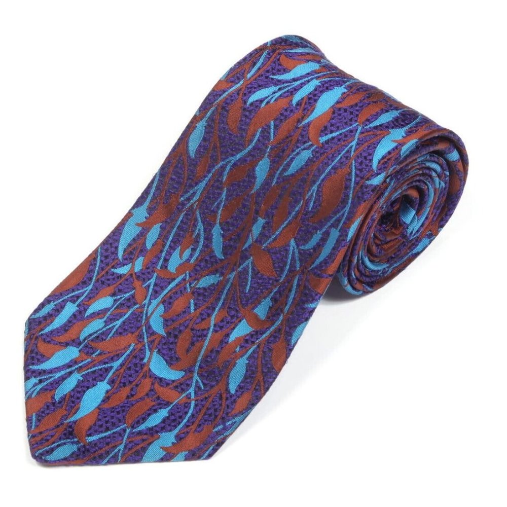 TIMOTHY EVEREST Purple Blue Bronze Hanging Vines Floral Men's Silk Neck Tie